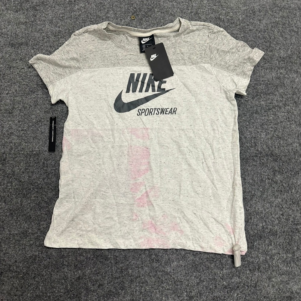 Nike T-Shirt Womens Size M Grey Organic Cotton Sportswear Logo Stain NWT